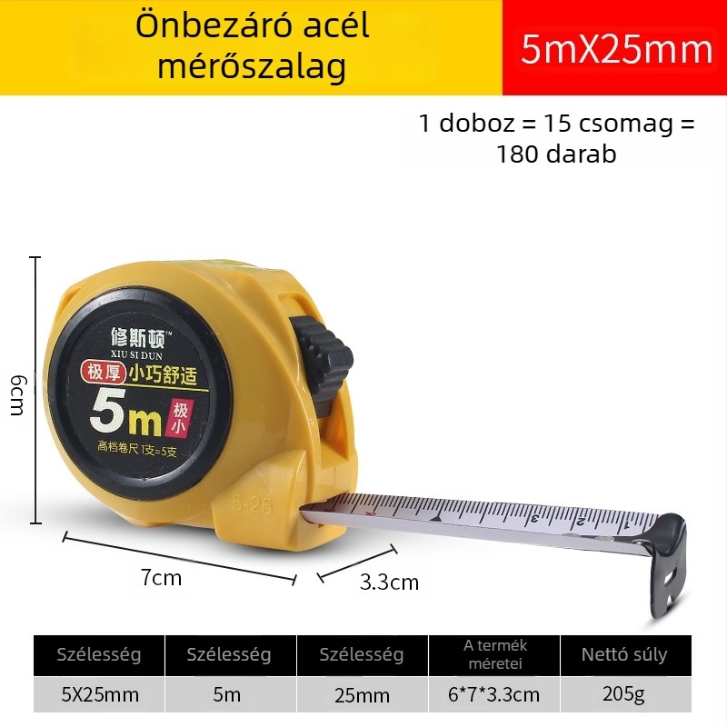 Soxton önzáró acél mérőszalag – nehéz kivitel, vastagabb szalag, otthoni asztalos munkához