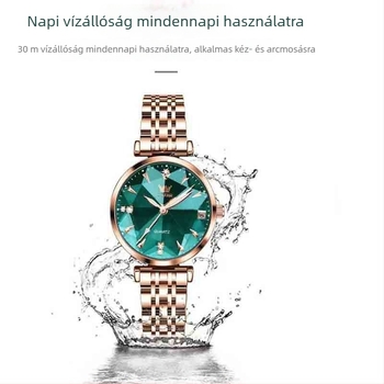 Női luxus kvarc karóra, 30 m-es vízállóság, kerek számlap, analóg kijelző, tok és szíj ötvözetből, ásványi edzett üveg, spirál korona, CHIRT kvarc meghajtás, modell Rili, mozgás eredete Japán