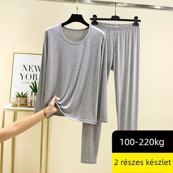 Férfi modal őszi pizsama szett – hosszú ujjú felső és nadrág, egyszínű, környakú, vastag anyag 201-250 g/m2