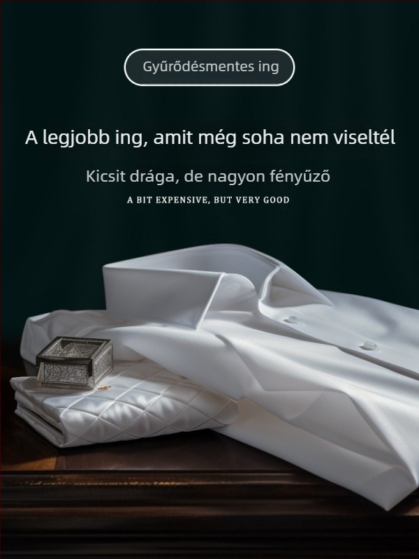 Férfi fehér hosszú ujjú ing, gyűrődésmentes, vasalást nem igényel, fleece-béléssel meleg, formális ing