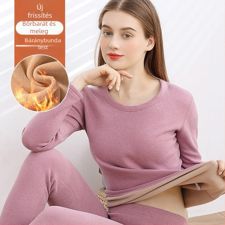 Női melegítő fleece-béléssel: vastag, dupla rétegű felső és nadrág, kerek nyakú, hosszú ujjú