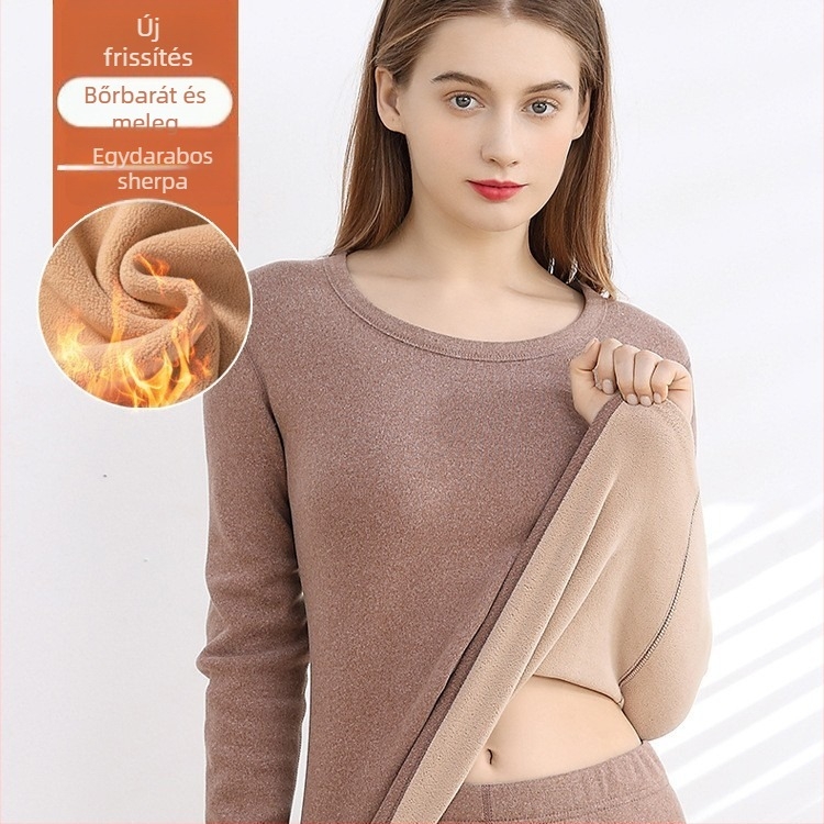 Női melegítő fleece-béléssel: vastag, dupla rétegű felső és nadrág, kerek nyakú, hosszú ujjú