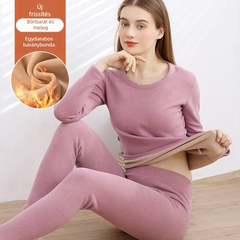 Női melegítő fleece-béléssel: vastag, dupla rétegű felső és nadrág, kerek nyakú, hosszú ujjú