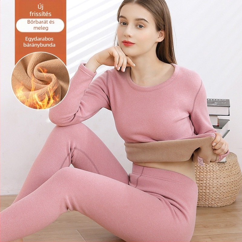 Női melegítő fleece-béléssel: vastag, dupla rétegű felső és nadrág, kerek nyakú, hosszú ujjú