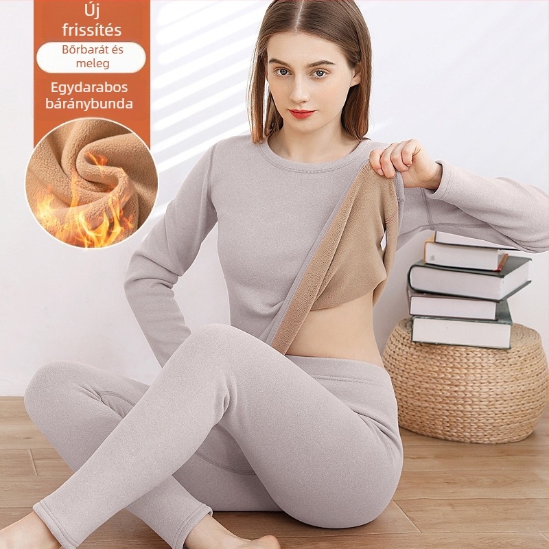 Női melegítő fleece-béléssel: vastag, dupla rétegű felső és nadrág, kerek nyakú, hosszú ujjú
