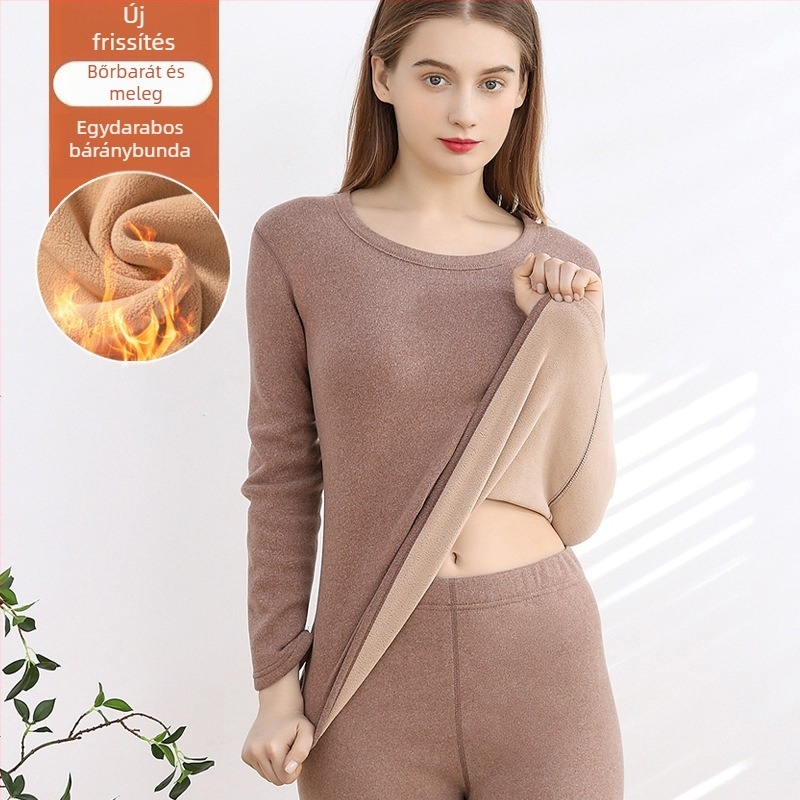 Női melegítő fleece-béléssel: vastag, dupla rétegű felső és nadrág, kerek nyakú, hosszú ujjú
