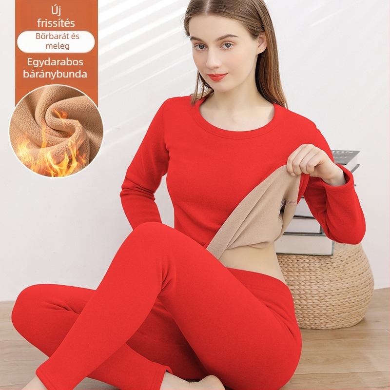 Női melegítő fleece-béléssel: vastag, dupla rétegű felső és nadrág, kerek nyakú, hosszú ujjú