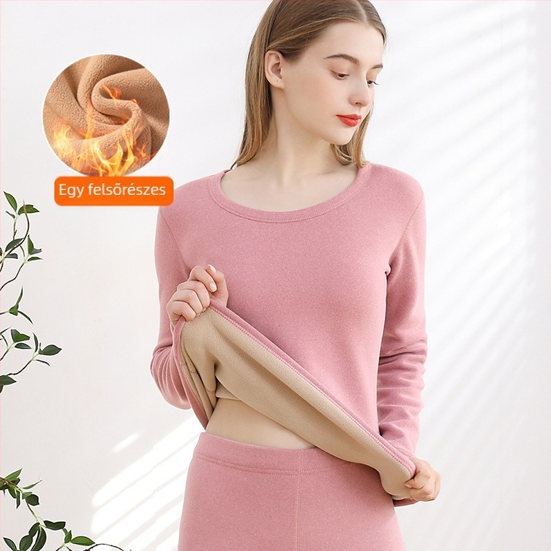 Női melegítő fleece-béléssel: vastag, dupla rétegű felső és nadrág, kerek nyakú, hosszú ujjú