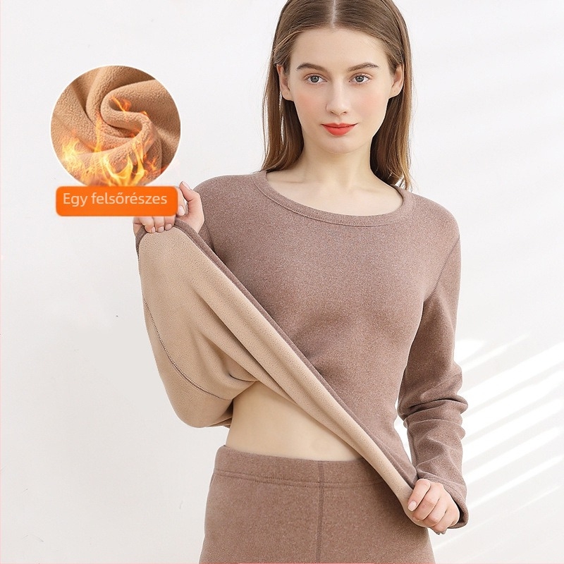 Női melegítő fleece-béléssel: vastag, dupla rétegű felső és nadrág, kerek nyakú, hosszú ujjú