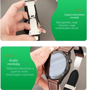 Okosóraszíj vászonból és bőr betéttel, mágneses csattal, 20/22 mm, Huawei kompatibilis
