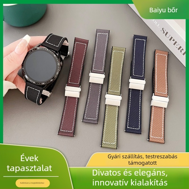 Okosóraszíj vászonból és bőr betéttel, mágneses csattal, 20/22 mm, Huawei kompatibilis