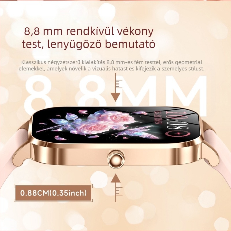 MK90 okosóra ultra vékony dizájnnal, Bluetooth hívások, szívritmus-monitorozás, vérnyomás-mérés, alvásfigyelés, 7–14 napos akkumulátor-élettartam