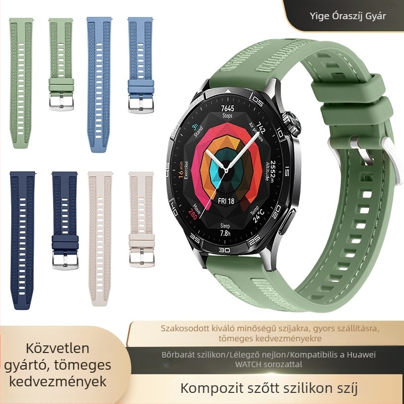 Huawei Watch GT5 szilikon szíj nylonhatású, 46 mm, 22 mm szélesség, sportos stílus, tűs csat