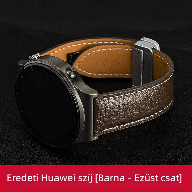 Lychee-mintázatú valódi bőrszíj Huawei GT3 Pro és Watch 2/4/5/6 modellhez, mágneses csattal, férfi minimalist stílus