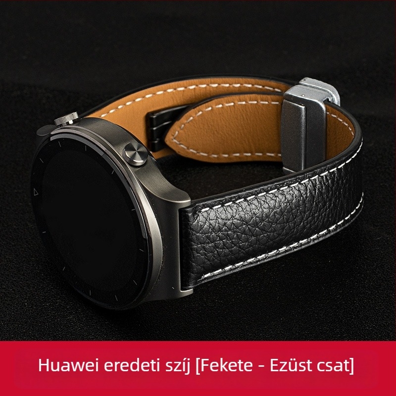 Lychee-mintázatú valódi bőrszíj Huawei GT3 Pro és Watch 2/4/5/6 modellhez, mágneses csattal, férfi minimalist stílus