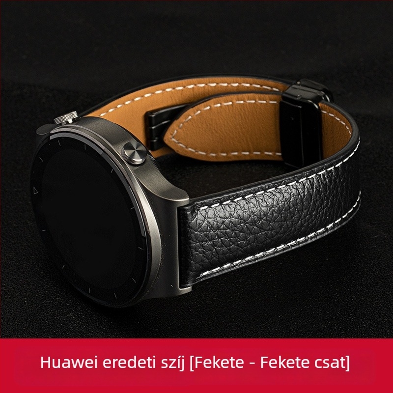 Lychee-mintázatú valódi bőrszíj Huawei GT3 Pro és Watch 2/4/5/6 modellhez, mágneses csattal, férfi minimalist stílus