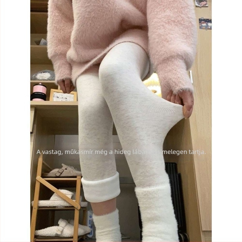 Női fleecével bélelt vastag leggings, meleg kötött anyag, tavasz–ősz, sportos jóga nadrág