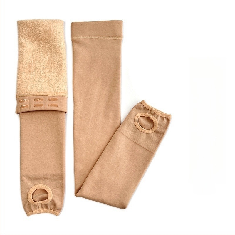 Fleece-béléssel bélelt hosszú harisnya ősz-télre, fekete, szilikon csúszásmentes, plusz méret nőknek