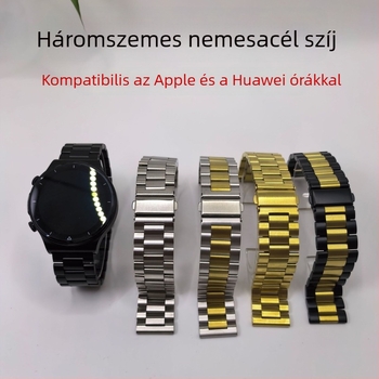 Tömör rozsdamentes acél óraszíj három gyöngyös dizájnnal, kompatibil Apple Watch S10 és Huawei GT5, szélesség 20/22 mm