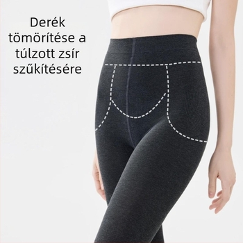 Pamutból készült fleece-sel bélelt leggings, magas derekú, háromnegyedes hosszúságú, vastag és meleg