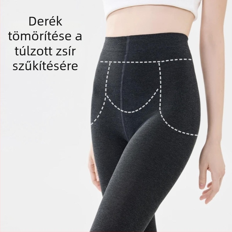Pamutból készült fleece-sel bélelt leggings, magas derekú, háromnegyedes hosszúságú, vastag és meleg