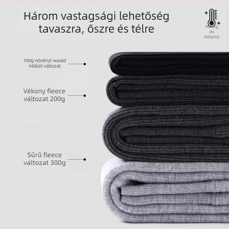 Pamutból készült fleece-sel bélelt leggings, magas derekú, háromnegyedes hosszúságú, vastag és meleg