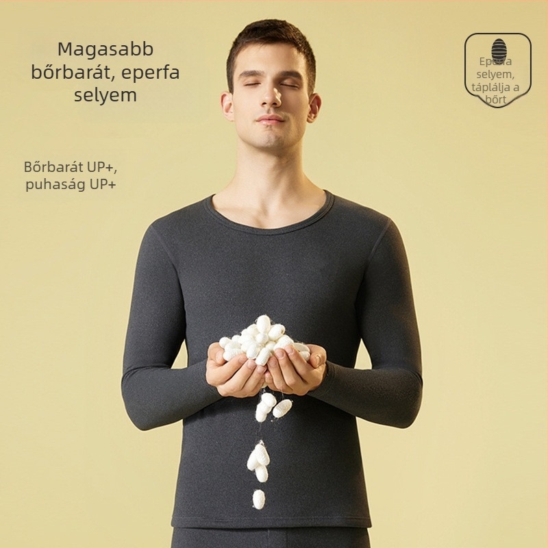 Férfi kasmír-selyem termoszett, fleece béléssel és megerősített alréteggel, felső és nadrág az őszi–téli 2025 szezonhoz