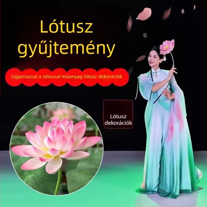 Színpadi kellék: élethű lótuszlevél és lótusz virág klasszikus tánchoz, dekoratív díszlet, gyerekeknek szánt rekvizit