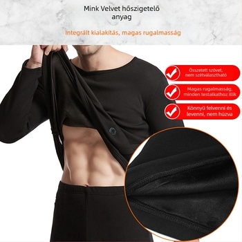 Uniszex termikus alsóruha készlet: 95–100% pamut, fleece béléssel, vastagság 251–300 g/m², dupla réteg, hosszú ujjú felső és nadrág, kerek nyakú