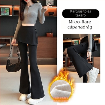 Fleece bevonatos hamis két darabos stílusú jóganadrág, vastag őszi-téli, karcsúsító külső leggings, kompresszió