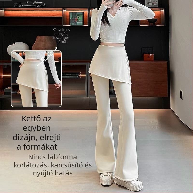 Fleece bevonatos hamis két darabos stílusú jóganadrág, vastag őszi-téli, karcsúsító külső leggings, kompresszió