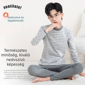 Tinédzser fiúk számára termikus készlet: pamut felső és alsó, vékony, ősz-téli
