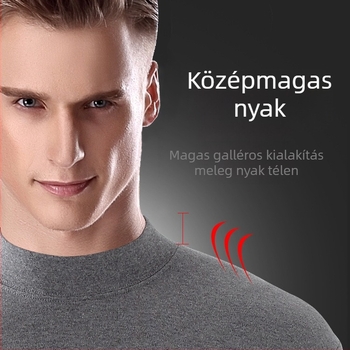 Férfi vékony termikus alsóruha szett: kerek nyakú pulóver felső és nadrág, 100% poliészter, egyrétegű, meleg.