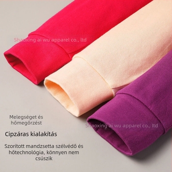 Női 100% pamut termoszett, vastag anyag 201–250 g/m², kerek nyakú, hosszú ujjú, varrat nélküli