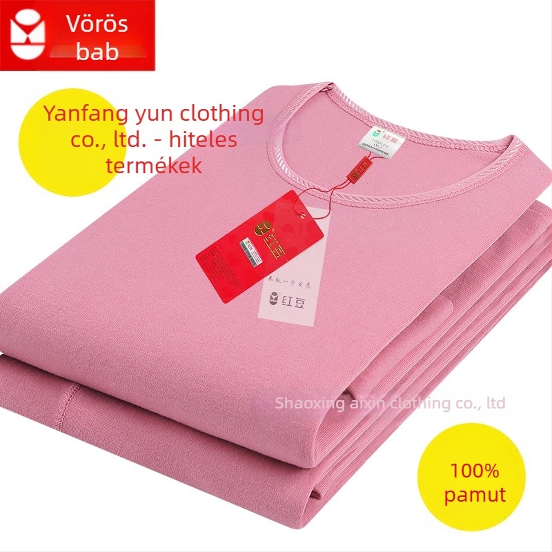 Női 100% pamut termoszett, vastag anyag 201–250 g/m², kerek nyakú, hosszú ujjú, varrat nélküli