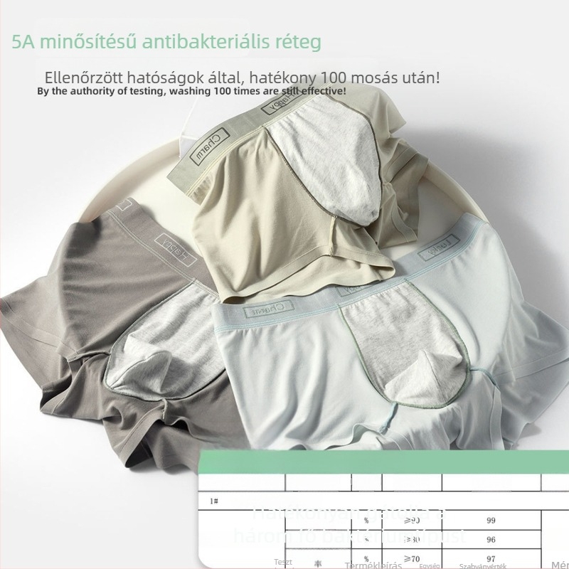 Férfi Lensing Modal kötött boxeralsó, 100% pamut betéttel az ágyéknál, lélegző, antibakteriális, középmagas derék, mintázat szín-egyeztetéssel és felirattal