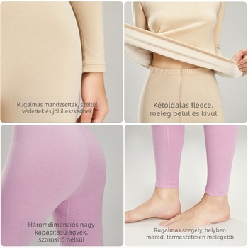 Uniszex termo alsóruha szett – Akril, fleece belsővel bélelt, vastagság 201–250 g/m2, hosszú ujjú felső, kerek nyakú, dupla réteg