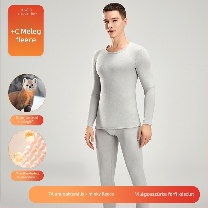 Uniszex termo alsóruha szett – Akril, fleece belsővel bélelt, vastagság 201–250 g/m2, hosszú ujjú felső, kerek nyakú, dupla réteg