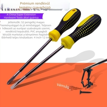 Keresztfejű csavarhúzó műanyag testtel, krom-vanádium ötvözetű nyele