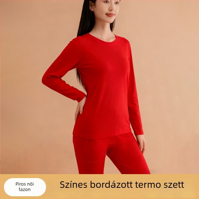 Női őszi–téli termoszett – vastag alapréteg poliészterből, német bársonyhatású felülettel, hosszú ujjú felső és nadrág, varrás nélküli, kerek nyak