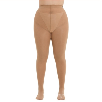 Női plusz méretű harisnyanadrág, 40D, barna, nylon, T-keresztezés, lábbal, közepes vastagság, formázó és lélegző