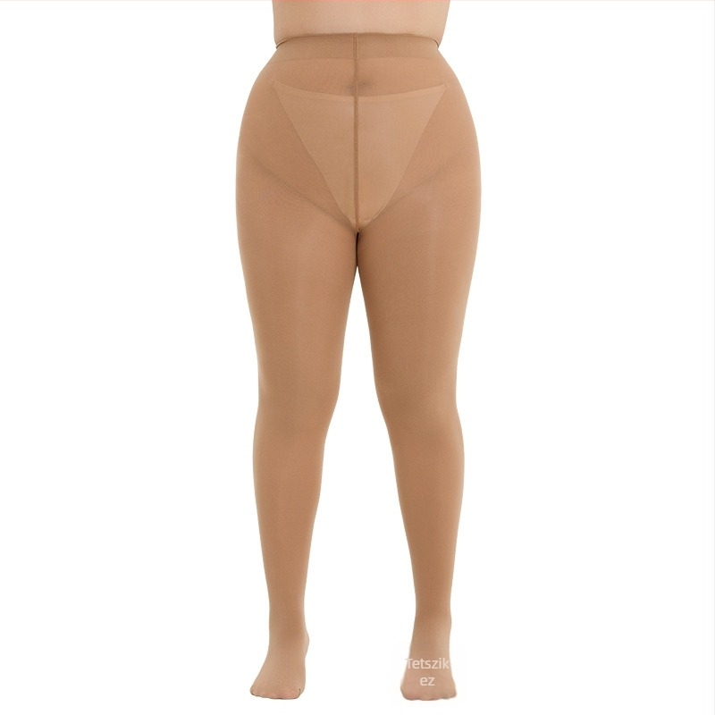 Női plusz méretű harisnyanadrág, 40D, barna, nylon, T-keresztezés, lábbal, közepes vastagság, formázó és lélegző