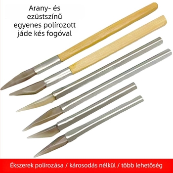 Ékszerek polírozó eszköze agát markolatú késsel és tök alakú polírozó tollal a karcolások eltávolítására és a gyűrűk és karkötők javítására