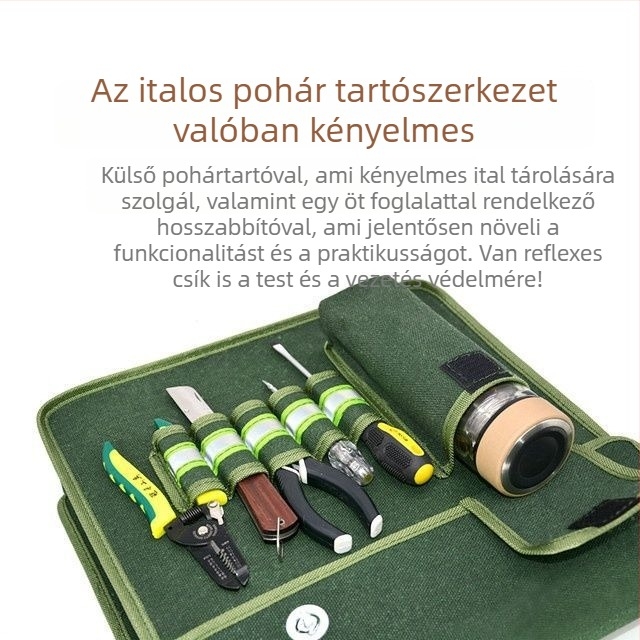 Vászon szerszámtáska, megvastított, kopásálló, keresztpántos kivitel, nagy kapacitású, elektromos és hardver eszközökhez