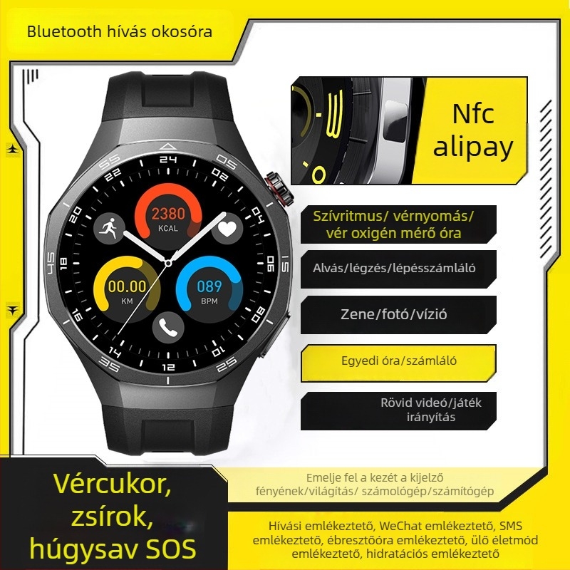 Okosóra Bluetooth hívásokkal, alvásfigyelés, vér oxigénszint mérés, Android-kompatibilis, okos emlékeztetők (Bluetooth hívások • alvásfigyelés • oxigénmérés • Android-kompatibilitás)