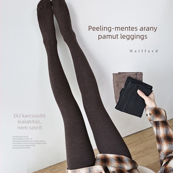 Női pamut harisnya fleece-béléssel, őszi–téli szezonra, vastag és meleg, hasformázó és csípőemelő, Maillard barna.