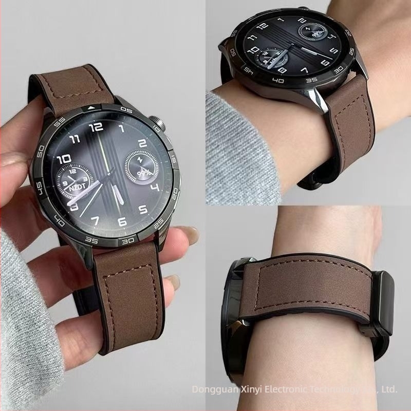 Huawei Watch GT5/GT3 és Samsung óraszíj, matt Crazy Horse bőr szilikon réteggel és mágneses csattal, 20/22 mm