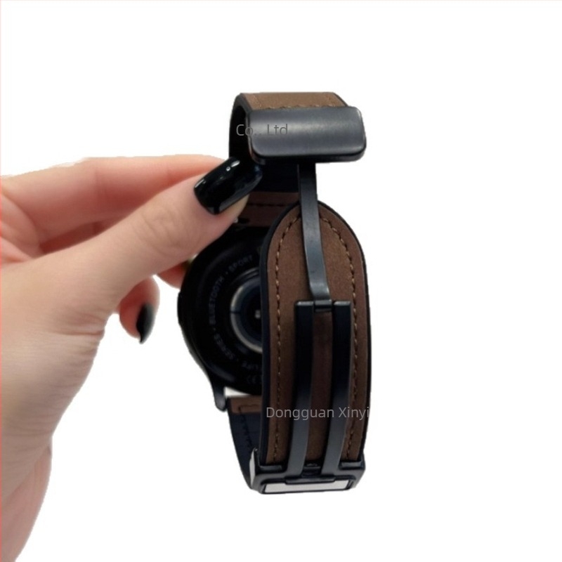 Huawei Watch GT5/GT3 és Samsung óraszíj, matt Crazy Horse bőr szilikon réteggel és mágneses csattal, 20/22 mm