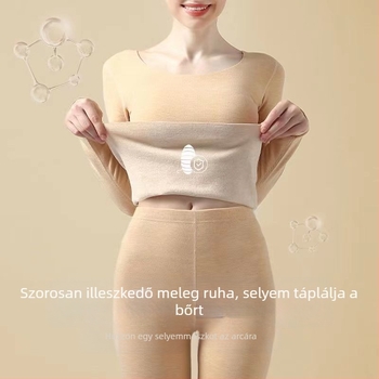 Női kasmír melegítő készlet — dupla rétegű felső és nadrág, ultra vékony 40 g/m², kerek nyakú, hosszú ujjú, anti-pill