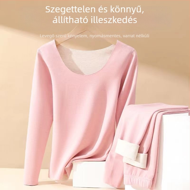 Női kasmír melegítő készlet — dupla rétegű felső és nadrág, ultra vékony 40 g/m², kerek nyakú, hosszú ujjú, anti-pill